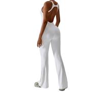 ORANDESIGNE Tuta Intera Donna Elastica Senza Manica Sport Allenamento Aderente Push Up Pagliaccetto Scollo V Sexy Jumpsuit One Piece Palestra Bodysuit Fitness Workout Yoga A Bianco M