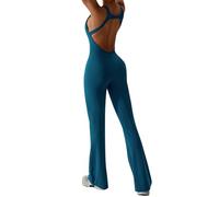 ORANDESIGNE Tuta Intera Donna Elastica Senza Manica Sport Allenamento Aderente Push Up Pagliaccetto Scollo V Sexy Jumpsuit One Piece Palestra Bodysuit Fitness Workout Yoga A Blu XS