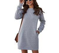 ORANDESIGNE Vestiti Casual da Donna Moda Linea A Abito in Maglione Girocollo Elegante Mini Abito Corto A Maniche Lunghe Tinta Unita Sweatshirt Felpa Lunga Pullover Invernale