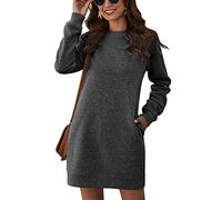 ORANDESIGNE Vestiti Casual da Donna Moda Linea A Abito in Maglione Girocollo Elegante Mini Abito Corto A Maniche Lunghe Tinta Unita Sweatshirt Felpa Lunga Pullover Invernale