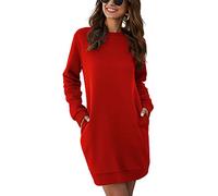 ORANDESIGNE Vestiti Casual da Donna Moda Linea A Abito in Maglione Girocollo Elegante Mini Abito Corto A Maniche Lunghe Tinta Unita Sweatshirt Felpa Lunga Pullover Invernale