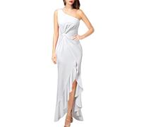 ORANDESIGNE Vestiti da Donna della Sera e Cerimonia Linea A Scollo a V Senza Maniche Abito da Damigella Lunga Vestito da Cocktail con Spacco Elegante Abito da Sera a Fessura D Bianco L