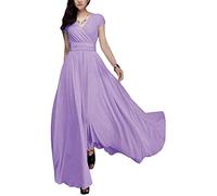 ORANDESIGNE Vestiti della Sera Lungo da Donna Abito Cerimonia in Chiffon Abito da Damigella d'Onore Scollo a V Abito da Cocktail Party Abito Estivo a Maniche Corte A Viola Chiaro L