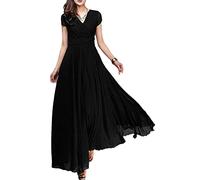 ORANDESIGNE Vestiti della Sera Lungo da Donna Abito Cerimonia in Chiffon Abito da Damigella d'Onore Scollo a V Abito da Cocktail Party Abito Estivo a Maniche Corte A Nero XXL