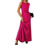 ORANDESIGNE Vestiti Lunghi Estivi Donna Abito Elegante Abiti Primaverile Curvy Abito Cerimonia Cocktail Vestito Lungo Tinta Unita Scollo Rotondo A Rosa Rossa XXL