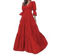 ORANDESIGNE Vestito da Cerimonia Donna Curvy Elegante Lungo Invernale Maxi Abito Svasato Trapezio Swing Vestitino Schiena Scoperta Maniche Lunghe Sexy Abiti Sera Cocktail Formale Prom Rosso XL