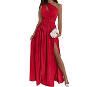 ORANDESIGNE Vestito da Cerimonia Donna Elegante Lungo Estivo con Payet da Sera Abito Swing Curvy Maxi Vestitino Cocktail Ballo Abiti Party Festa a Rosso XL