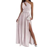 ORANDESIGNE Vestito da Cerimonia Donna Elegante Lungo Estivo con Payet da Sera Abito Swing Curvy Maxi Vestitino Cocktail Ballo Abiti Party Festa a Rosa XL
