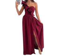 ORANDESIGNE Vestito da Cerimonia Donna Elegante Lungo Estivo con Payet da Sera Abito Swing Curvy Maxi Vestitino Cocktail Ballo Abiti Party Festa b Borgogna XL