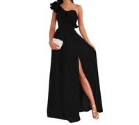 ORANDESIGNE Vestito da Cerimonia Donna Elegante Lungo Estivo con Payet da Sera Abito Swing Curvy Maxi Vestitino Cocktail Ballo Abiti Party Festa b Nero L