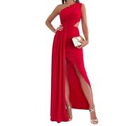 ORANDESIGNE Vestito da Cerimonia Donna Elegante Lungo Estivo con Payet da Sera Abito Swing Curvy Maxi Vestitino Cocktail Ballo Abiti Party Festa c Rosso S