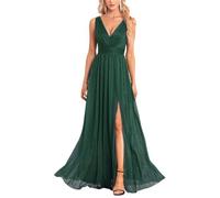 ORANDESIGNE Vestito da Sera Elegante Donna Lungo Vestiti Paillettes in Tulle Chiffon Abito Damigella d'Onore Vita Alta Formale Maxi Abiti da Cerimonia Linea ad A Stile Impero B Verde L