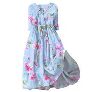 ORANDESIGNE Vestito Donna Estivo Elegante Floreale Abito Camicia Ampio Cerimonia Curvy Colorato Abiti Maniche Corte Scollo A V Vestiti Svasati Midi Cocktail Banchetto Sera a 32 M