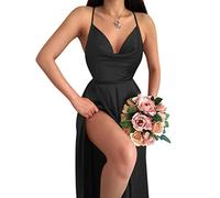 ORANDESIGNE Vestito Donna Lungo Maxi Elegante Cerimonia Estivo Linea ad A Abito Sexy Curvy Cocktail da Sera Damigella d'Onore Festa Vestito Spacco Laterale Alto Vestiti con Bretelle Nero S