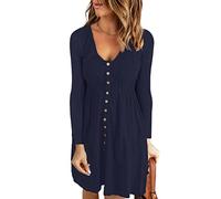 ORANDESIGNE Vestito Donna Primavera Autunno Abito Casual Curvy Vestiti Eleganti Tunica Abiti Midi Tinta Unita Swing Mode Vestitino da Prendisole A Blu Navy XL