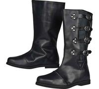 ORANDESIGNE Vintage Uomo Cavalieri Stivali Medievale Punta Piatta Pelle PU Vichingo Cavaliere Pirata Stivali Allacciare Stivali Cowboy Occidentale I Nero 41 EU