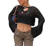 ORANDESIGNE y2k Stripe Maglione Donne Blocco di Colore Maglia Crop Top Crochet Vestiti Estetica Fata Grunge Maglioni E Nero M