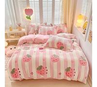 OranFran Set di biancheria da letto per bambini, con copripiumino kawaii rosa con fragole, morbido, reversibile, decorazione per la camera (fragola, singolo)