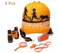 (Orange) Adventure Kid Outdoor Exploration Kit Backpack Binoculars Magnifying Glass Lensatic Compass Torch Fox Whistle