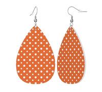 Orange And White Polka Dot Print Orecchini In Pelle Moda Pendenti Stampato Orecchini Per Donne Tutti I Giorni