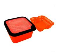 Orange Bait Box with Inner Frame for Pellet Draining(5.5-OS) | Dual-function design, strainer plus storage, orange PP material, prevents accidental opening, carp fishing essential