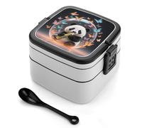 Orange Bubble Windmill Panda Bento Box 1000ml Contenitore per il pranzo a prova di perdite con divisori rimovibili e cucchiaio - Lunch Box impilabile in PP senza BPA per lavoro, ufficio, picnic, via