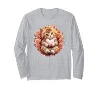 Orange Cat Floral Tabby Cat Lady Cat Heart Kitten Cat Lovers Maglia a Manica