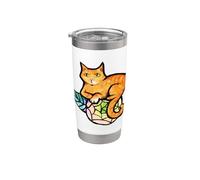 Orange Cat Florals Giardinaggio Ginger Kitty Cats Bicchiere termico in acciaio inox doppia parete