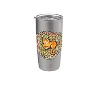 Orange Cat Florals Giardinaggio Ginger Kitty Cats Bicchiere termico in acciaio inox doppia parete