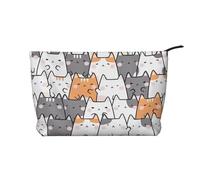Orange Cats (1) borsa per il trucco in velluto a coste con chiusura a cerniera, organizer multifunzionale 22 x 7 x 17 cm per viaggi, campeggio, vacanze, fitness, Nero , Taglia unica
