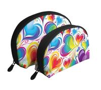 Orange Cats Portable Shell Cosmetic Bag Set - Organizer da viaggio per trucchi con cerniera e scomparti interni, Arcobaleno Colorato Gay Pride Cuori, Taglia unica