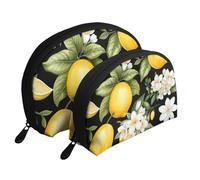 Orange Cats Portable Shell Cosmetic Bag Set - Organizer da viaggio per trucchi con cerniera e scomparti interni, Limone e Fiore, Taglia unica