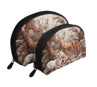 Orange Cats Portable Shell Cosmetic Bag Set - Organizer da viaggio per trucchi con cerniera e scomparti interni, Caccia Cervo Orso Cervo, Taglia unica