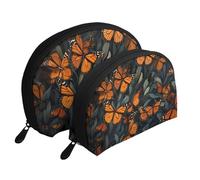Orange Cats Portable Shell Cosmetic Bag Set - Organizer da viaggio per trucchi con cerniera e scomparti interni, Farfalle Monarca, Taglia unica