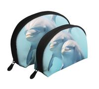 Orange Cats Portable Shell Cosmetic Bag Set - Organizer da viaggio per trucchi con cerniera e scomparti interni, Inverno il delfino, Taglia unica