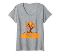 Orange for Unity: Ispirare Lo Spirito di comunità Maglietta con Collo a V, Donna, Grigio Melange, XL
