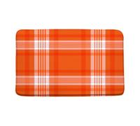 Orange Grid Plaid White Line Minimalist Classic Scottish Buffalo Modern Farmhouse Checkered Boho Rustic Chic Tappeto Da Bagno Zerbino Ingresso Confortevole Zerbino Asciugapassi 40X60Cm