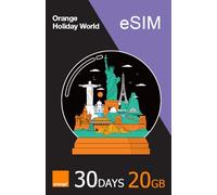 Orange Holiday World eSIM - 30 Giorni, fino a 20GB di Dati, 15 Minuti di Chiamate, 50 SMS. Precaricata e Preattivata con Servizio Globale. Tethering Consentito. eSIM Globale per iPhone e Android.