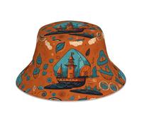 Orange House - Cappello da pescatore stampato su entrambi i lati, unisex, per attività all'aperto, alpinismo, spiaggia, spiaggia, pesca, cappello da sole