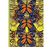Orange Intricate Monarch Butterfly Triplets, 200 Unlined, Yellow, Orange And Blue, Floral Detailed Page, 8x11, Hardcover Journal, Art Pad, Sketchbook, ... By: Artist Mary Elisabeth Linder @ MaryEMade