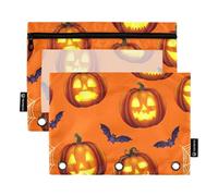 Orange Jack Lanterna Zucche Astuccio per 3 raccoglitori ad anelli con cerniera per matite borse per bambini scuola raccoglitori trasparenti tasche carino 24,9 x 18 cm, 2 confezioni