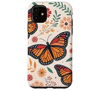 Orange Monarch Butterfly Red Flowers Fall Butterfly Floral Custodia per iPhone 11