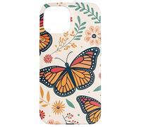 Orange Monarch Butterfly Red Flowers Fall Butterfly Floral Custodia per iPhone 15