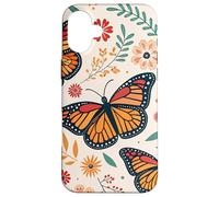 Orange Monarch Butterfly Red Flowers Fall Butterfly Floral Custodia per iPhone 16 Plus