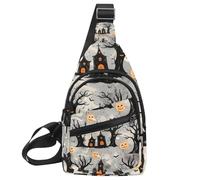 Orange Pumpkins Spider Webs Bats 3 Sling Bag per le donne borsa a tracolla da viaggio borsa a tracolla borsa da petto, Multicolore 09, 11.8x7x1.5in/30x18x4cm