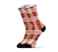 Orange Red Gingham Snowflake Calzini Da Lavoro Comodo Calze Uomo Divertenti Calzini Per Hike Esterno Adulti 40Cm
