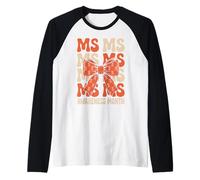 Orange Ribbon MS Multiple Sclerosis Awareness Women Maglia con Maniche Raglan