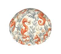 Orange Sea Horses Pattern Cuffia Da Bagno Per Donna Impermeabile Cuffia Da Doccia Antiscivolo Cuffie Capelli Per Spa Viaggi Hotel