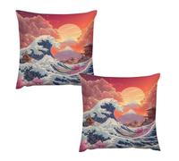 Orange Sky Tower Mountain Sea Wave Federe Cuscini Square Copricuscino Lusso Copricuscini per Camera da Letto Casa Salotto 45X45Cm 2 Pezzi