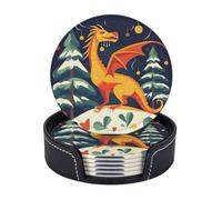 Orange Snow Dinosaur Set di 6 sottobicchieri con supporto in pelle sottobicchieri protezione da tavolo tappetino per tazza per bar decorazione tazza pad per tavolino da caffè cucina sala da pranzo